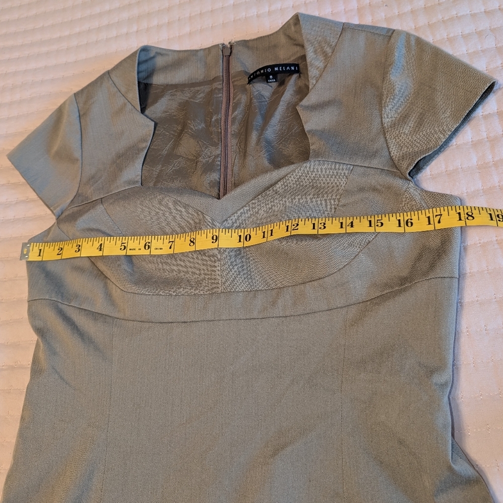 Antonio Melani Sage Green Sheath Dress Size 8 | Cap Sleeve Knee Length Work Dres - Picture 3 of 9